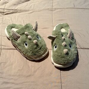 Green Dinosaur Plush Slippers